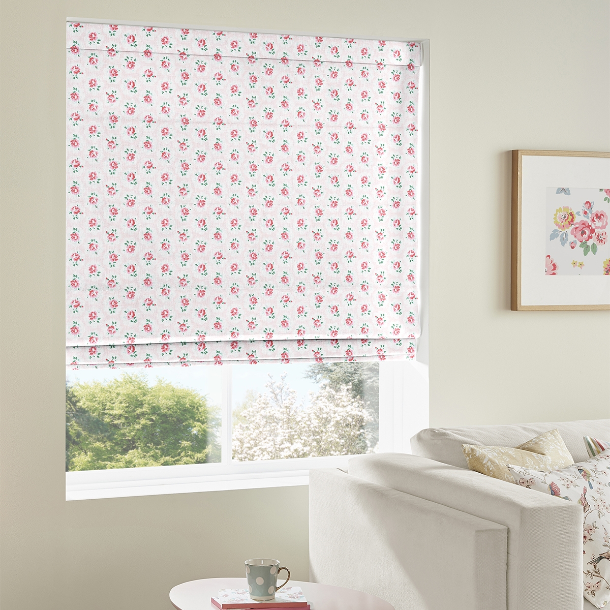 Product photograph of Cath Kidston Provence Rose Pink Roman Blind from Choice Furniture Superstore.